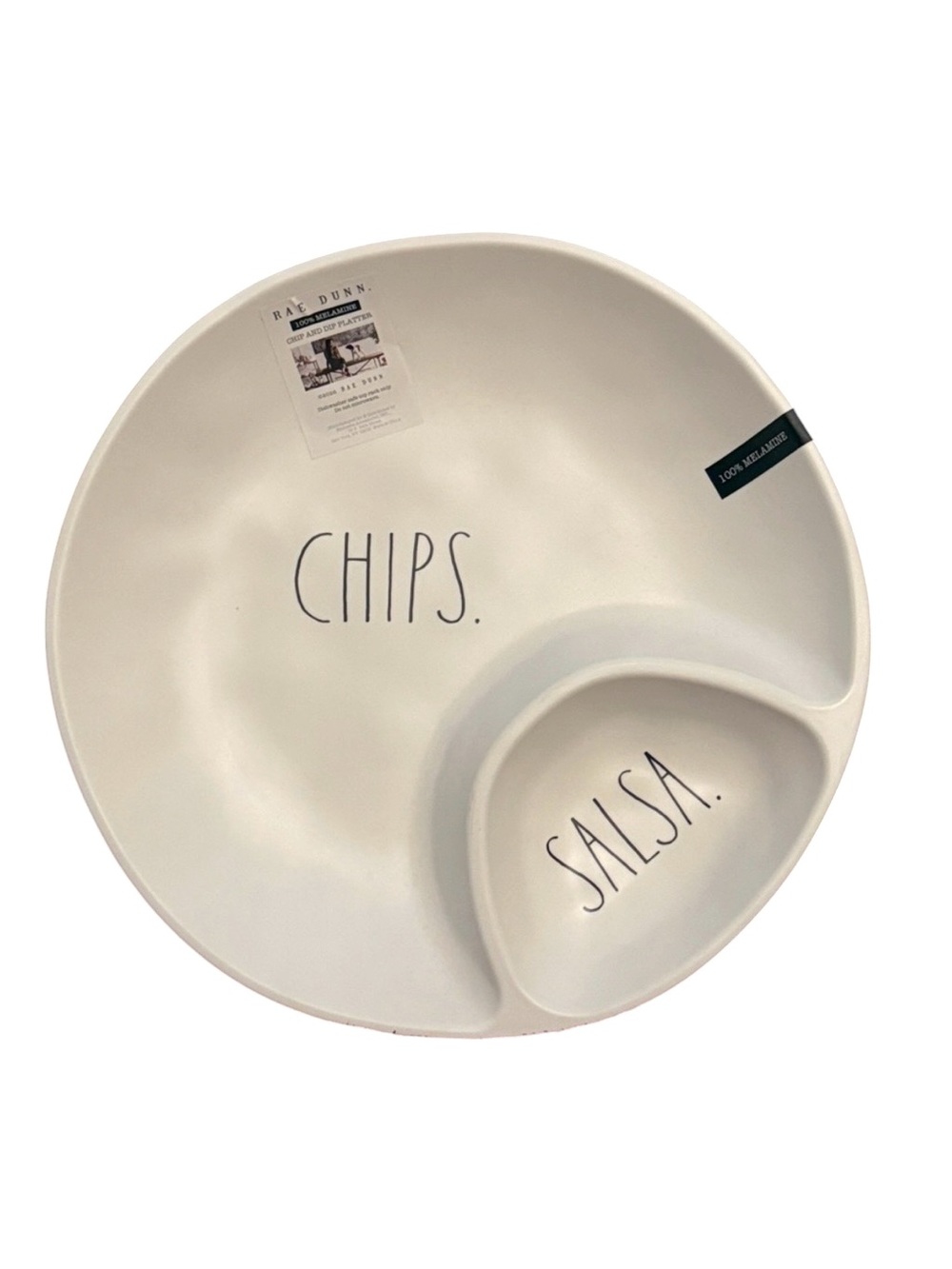 Rae Dunn CHIPS SALSA Chip & Dip Platter White Melamine NWT 13”